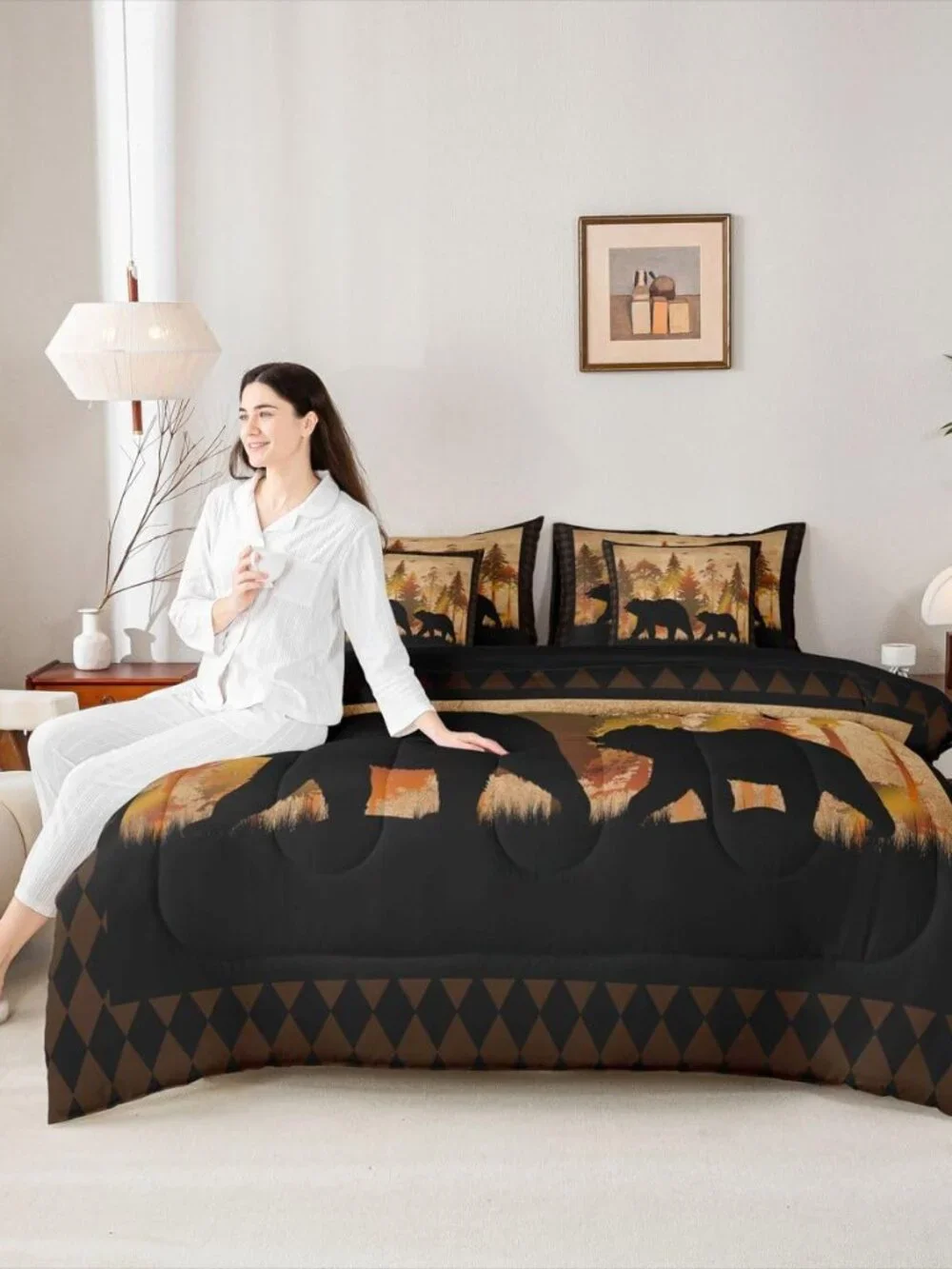Bear Comforter Set Queen 7 Piece Bed In A Bag, Boys Cabin Lodge Decor Bedding Se